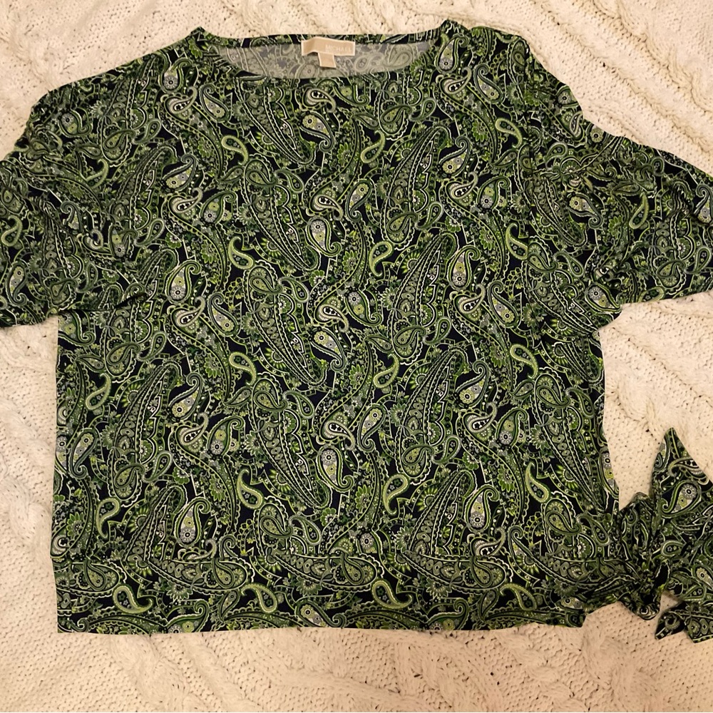 Michael Kors 1X tie and ruffled sleeve top